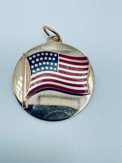 14K Yellow Gold American Flag Circle Charm