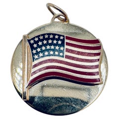 14K Yellow Gold American Flag Circle Charm