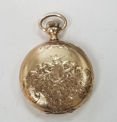 14k Yellow Gold American Waltham Hand Engraved Pocket Watch with White Dial