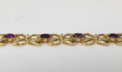 14 Karat Yellow Gold Amethyst and Diamond Bracelet