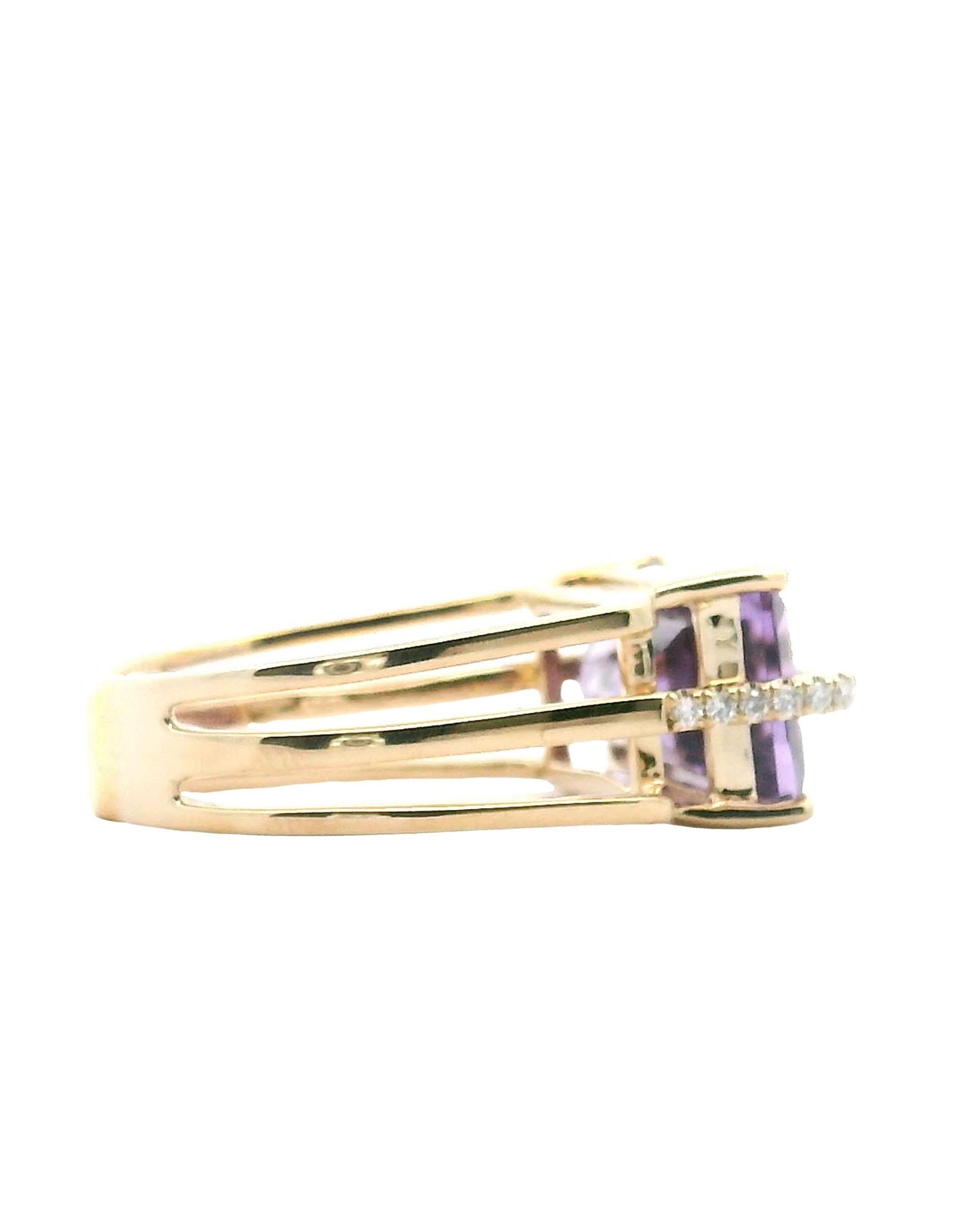 Geometrischer Ring aus 14 Karat Gelbgold mit Amethyst und Diamant (Zeitgenössisch)
