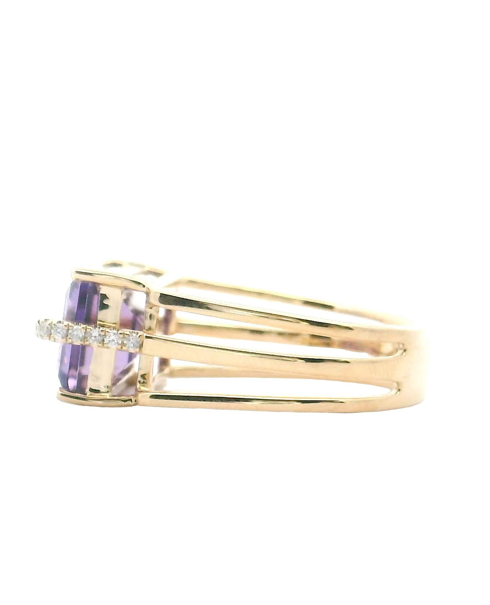 Geometrischer Ring aus 14 Karat Gelbgold mit Amethyst und Diamant im Zustand „Neu“ in Old Tappan, NJ