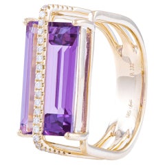 Geometrischer Ring aus 14 Karat Gelbgold mit Amethyst und Diamant