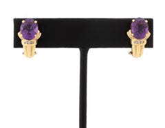 14K Yellow Gold Amethyst and Diamond Hoop Earrings