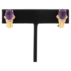 14K Yellow Gold Amethyst and Diamond Hoop Earrings