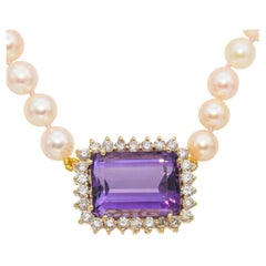14k Yellow Gold Amethyst and Diamond Pearl Strand Necklace