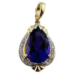 Vintage 14K Yellow Gold Amethyst and Diamond Pendant Enhancer #15686