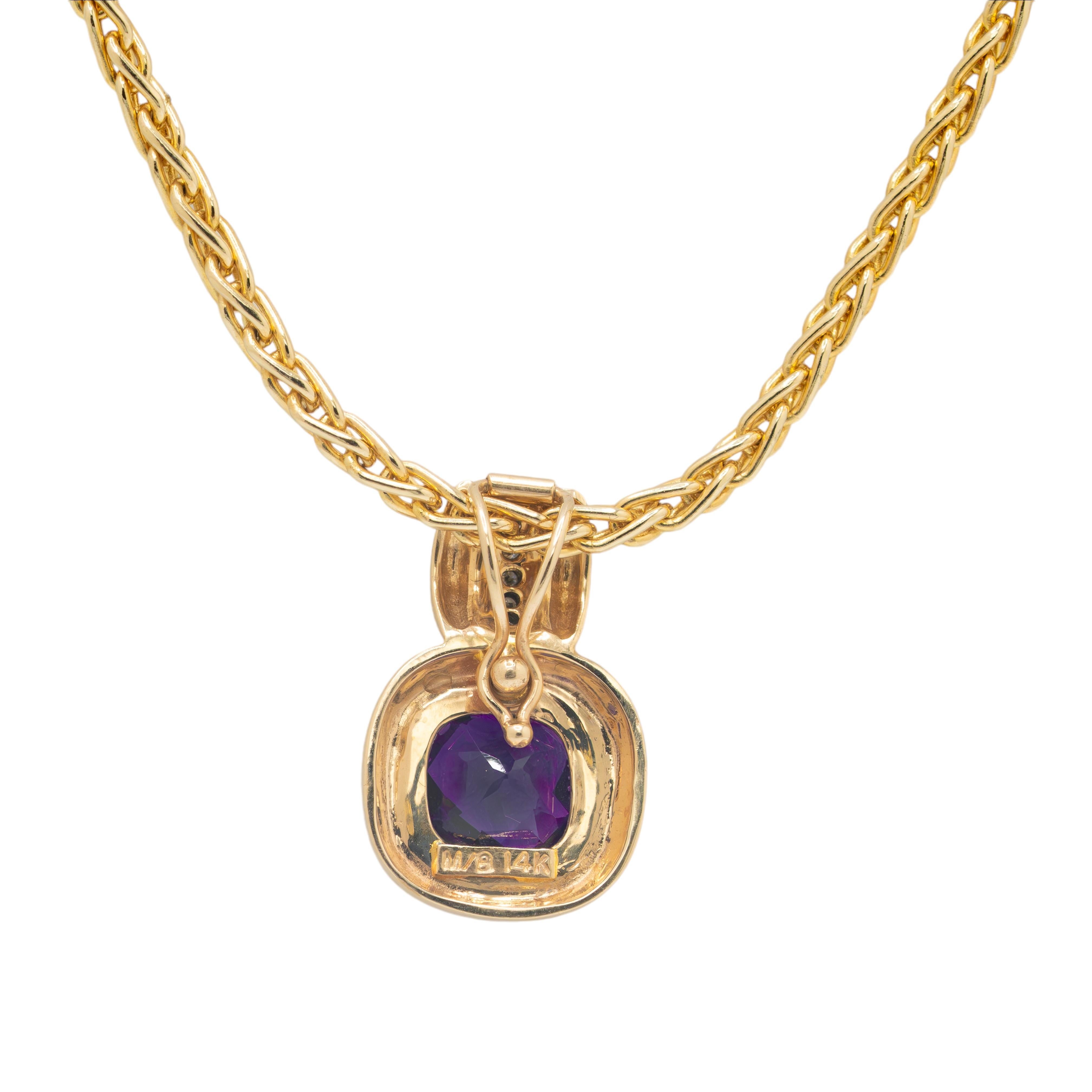 Taille mixte Collier pendentif en or jaune 14 carats avec améthyste et diamants en vente