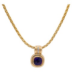14k Yellow Gold Amethyst and Diamond Pendant Necklace