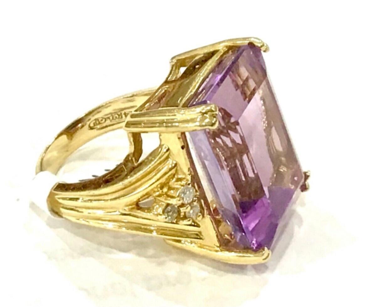 Modern 14k Yellow Gold Amethyst and Diamond Ring For Sale