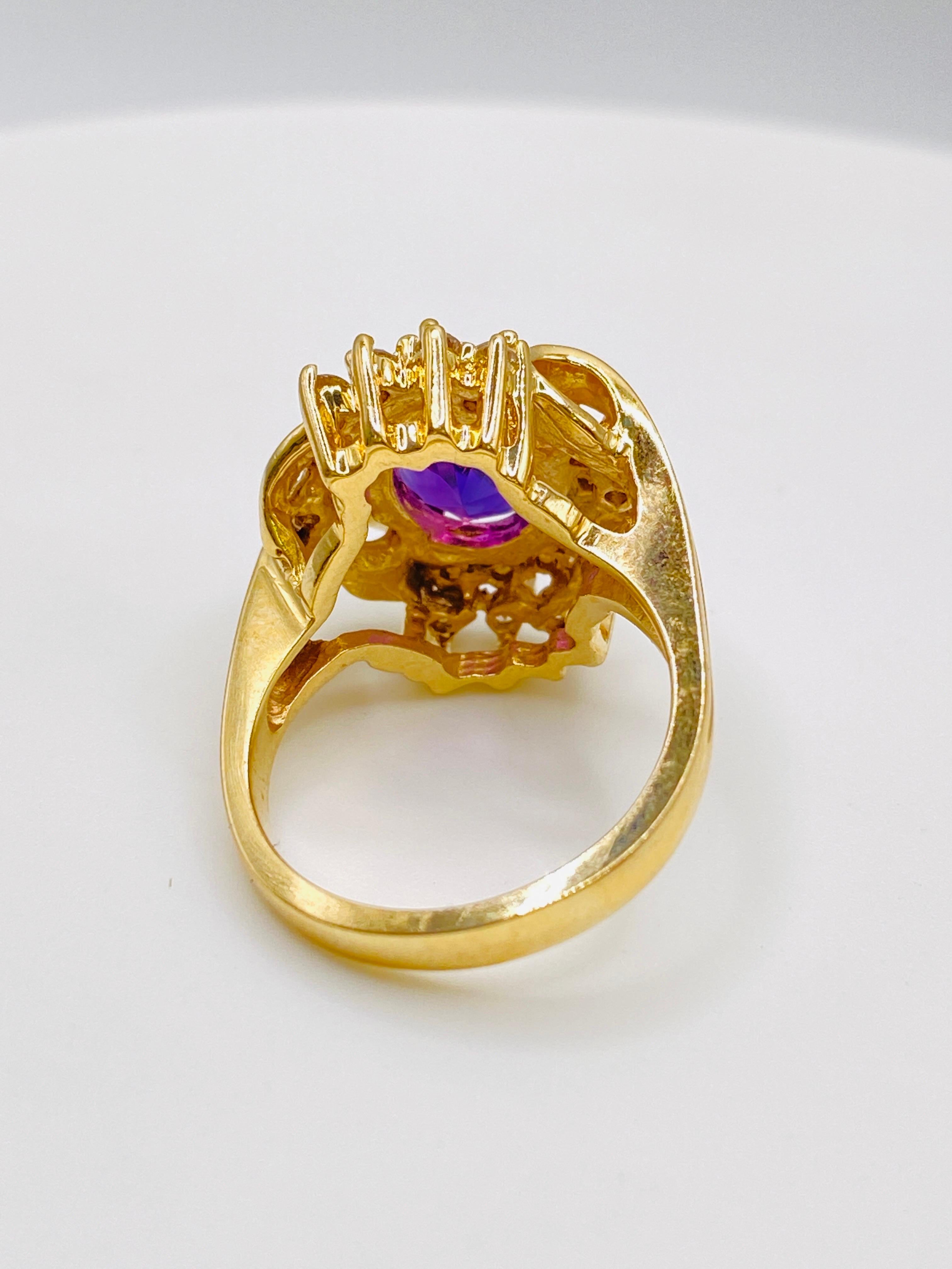 Women's or Men's Oval Amethyst and Diamond Yellow Gold Ring