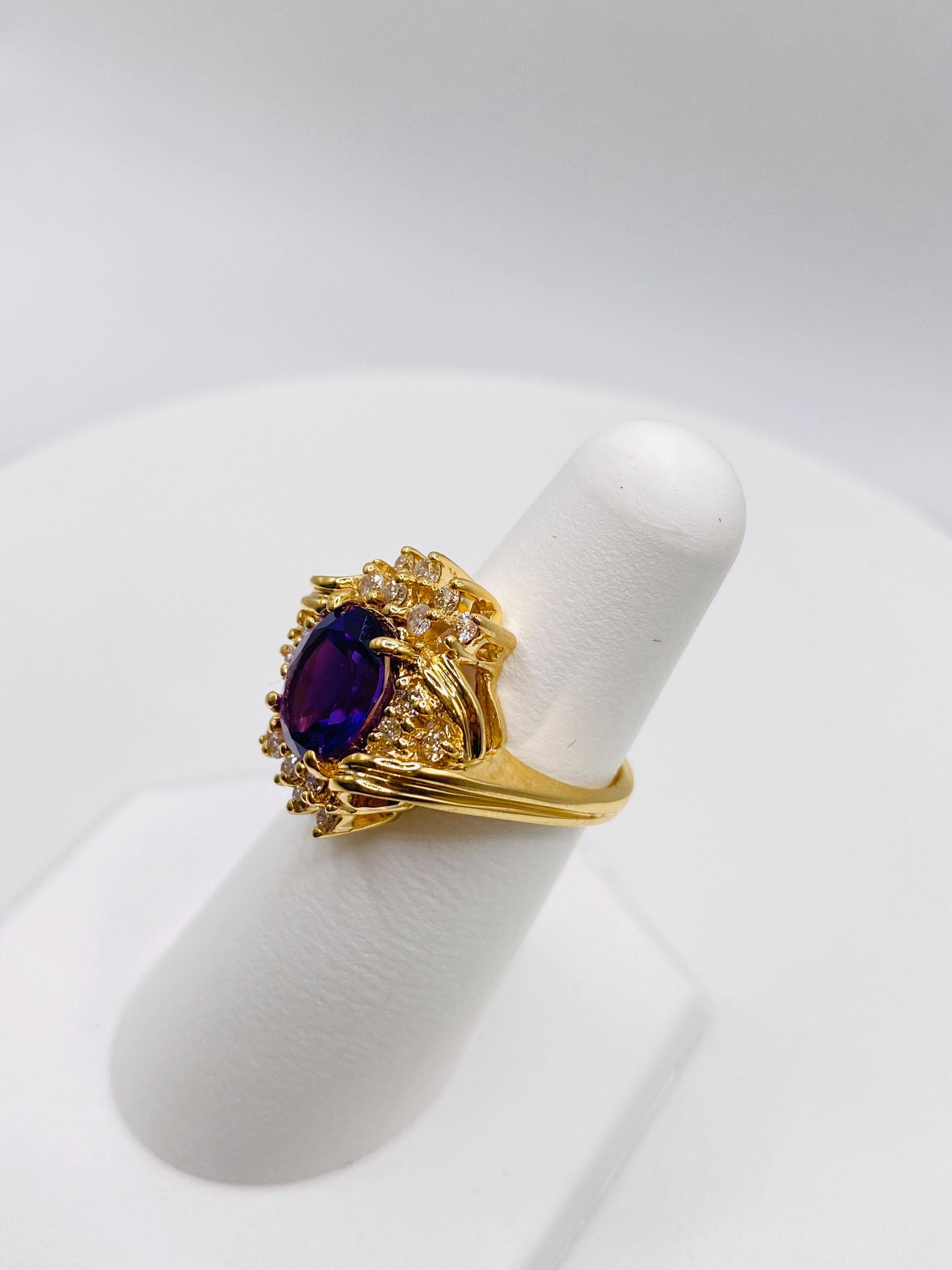 Oval Amethyst and Diamond Yellow Gold Ring 1