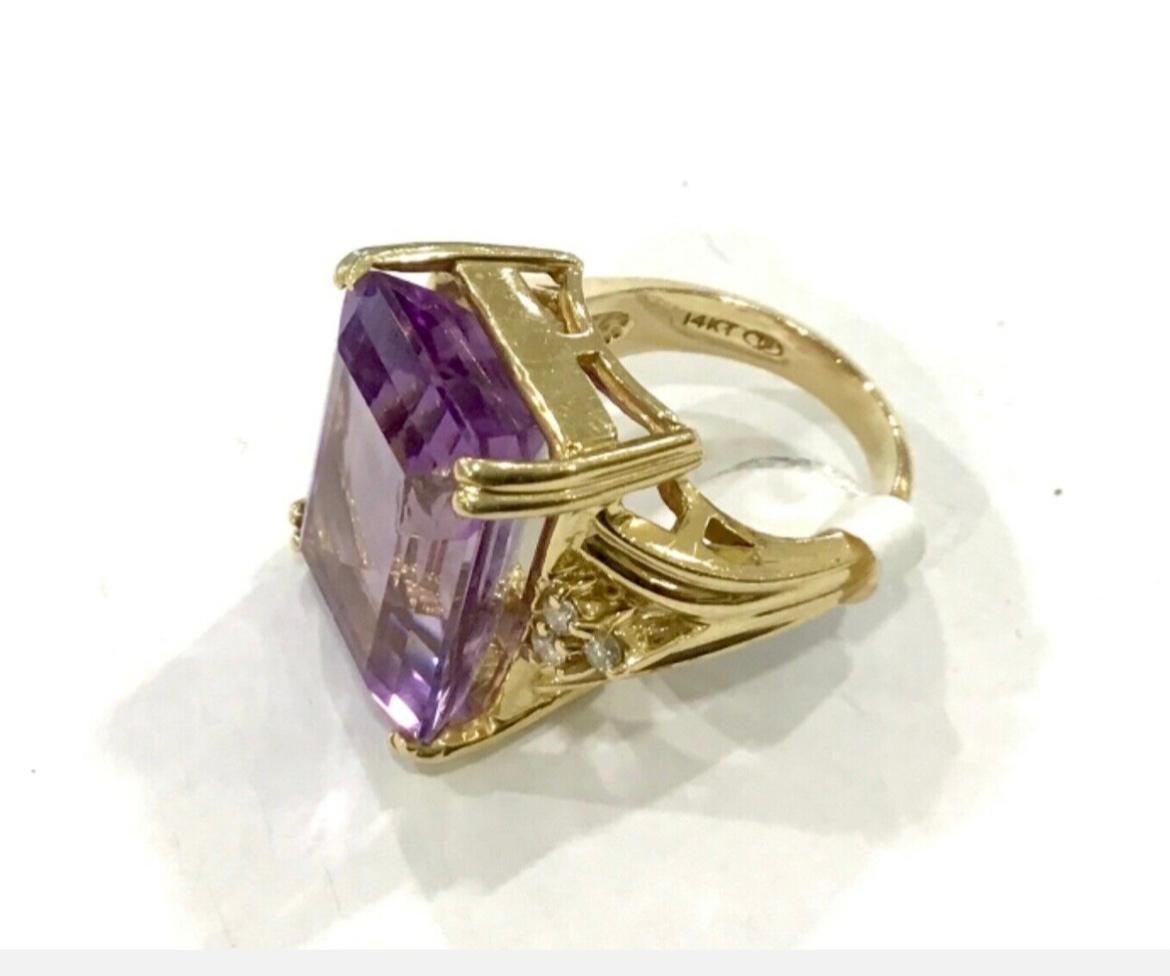 Square Cut 14k Yellow Gold Amethyst and Diamond Ring For Sale