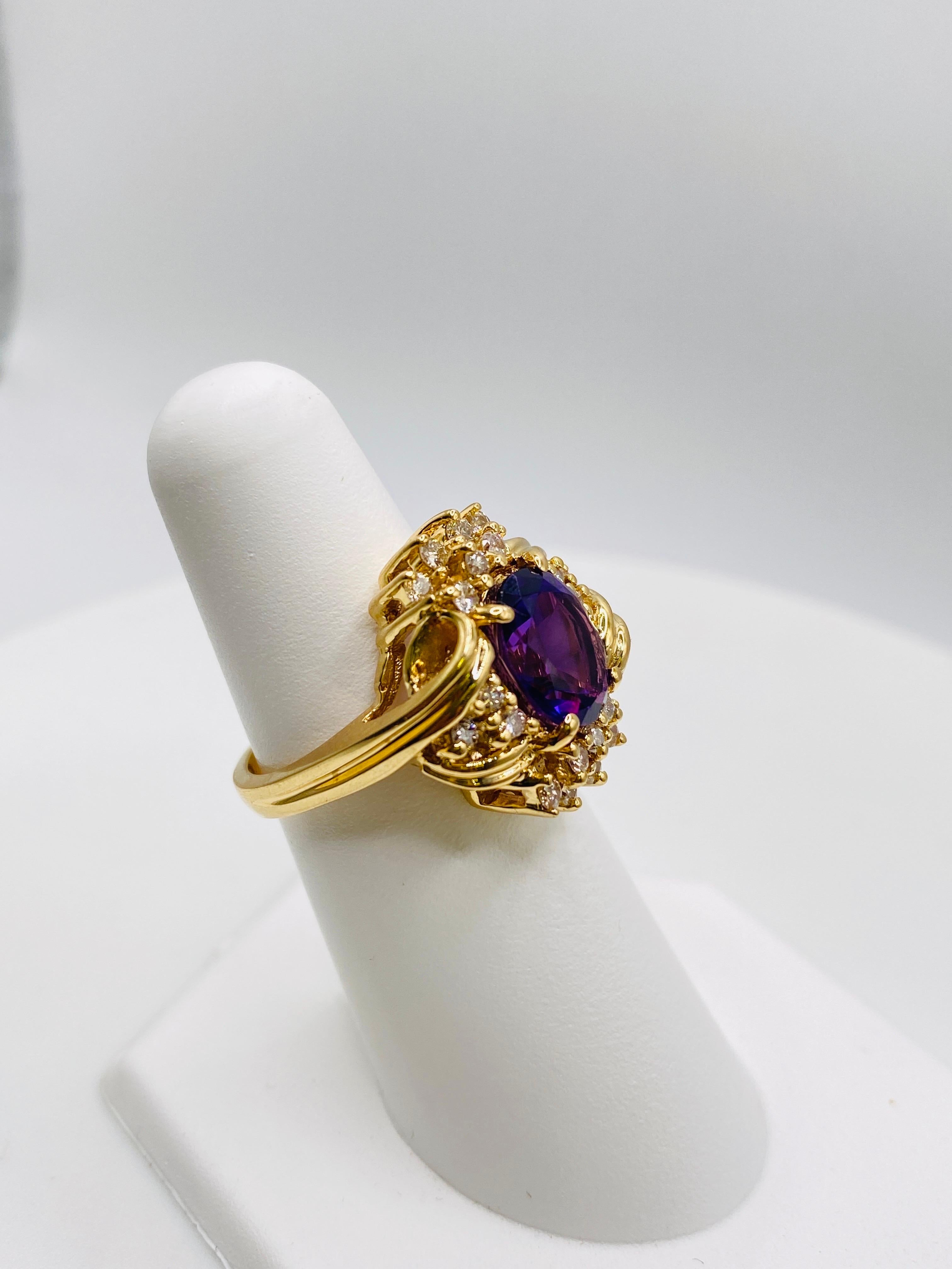 Oval Amethyst and Diamond Yellow Gold Ring 2