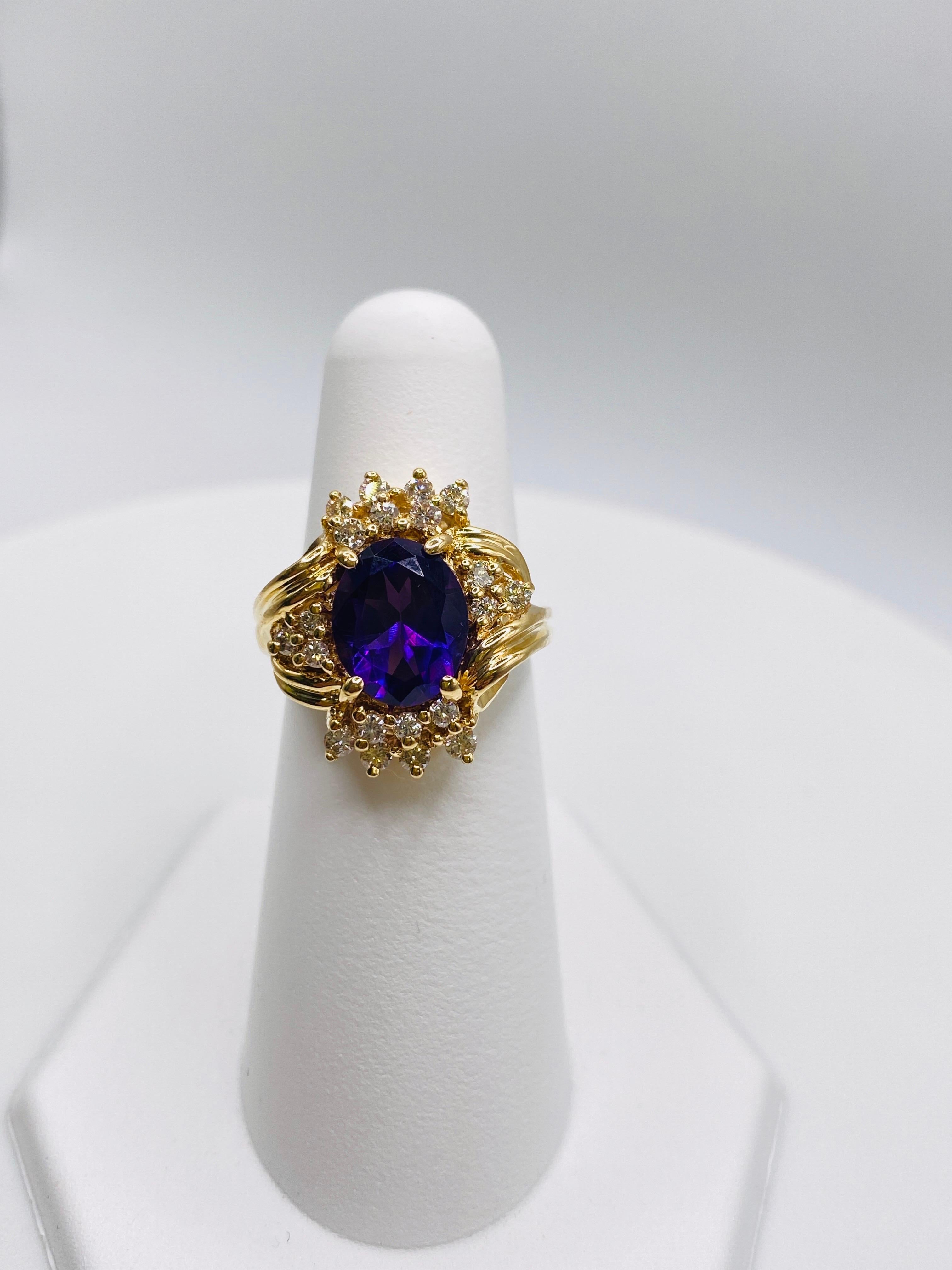 Oval Amethyst and Diamond Yellow Gold Ring 3
