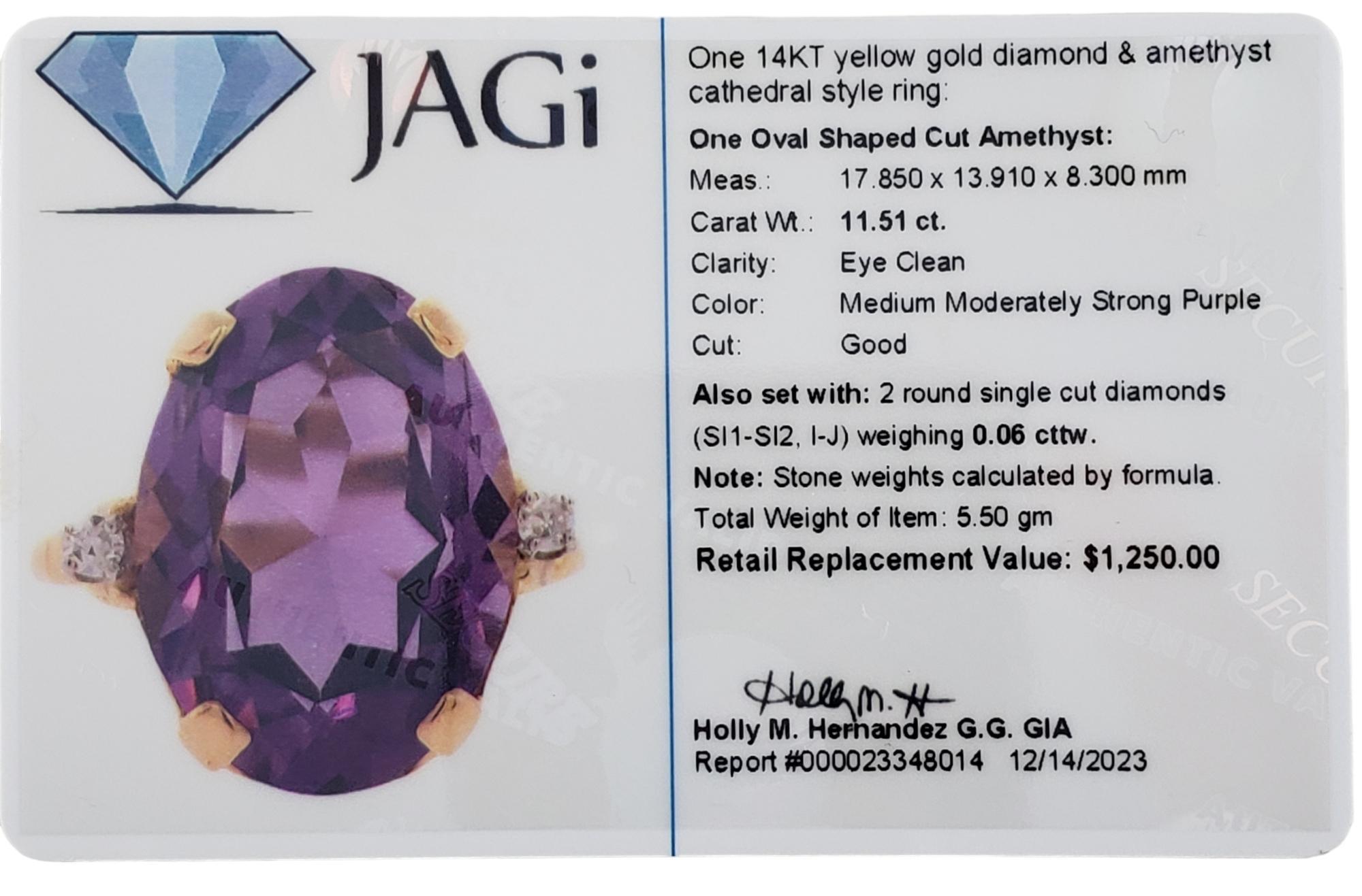 14K Yellow Gold Amethyst and Diamond Ring Size 7  #16328 For Sale 3