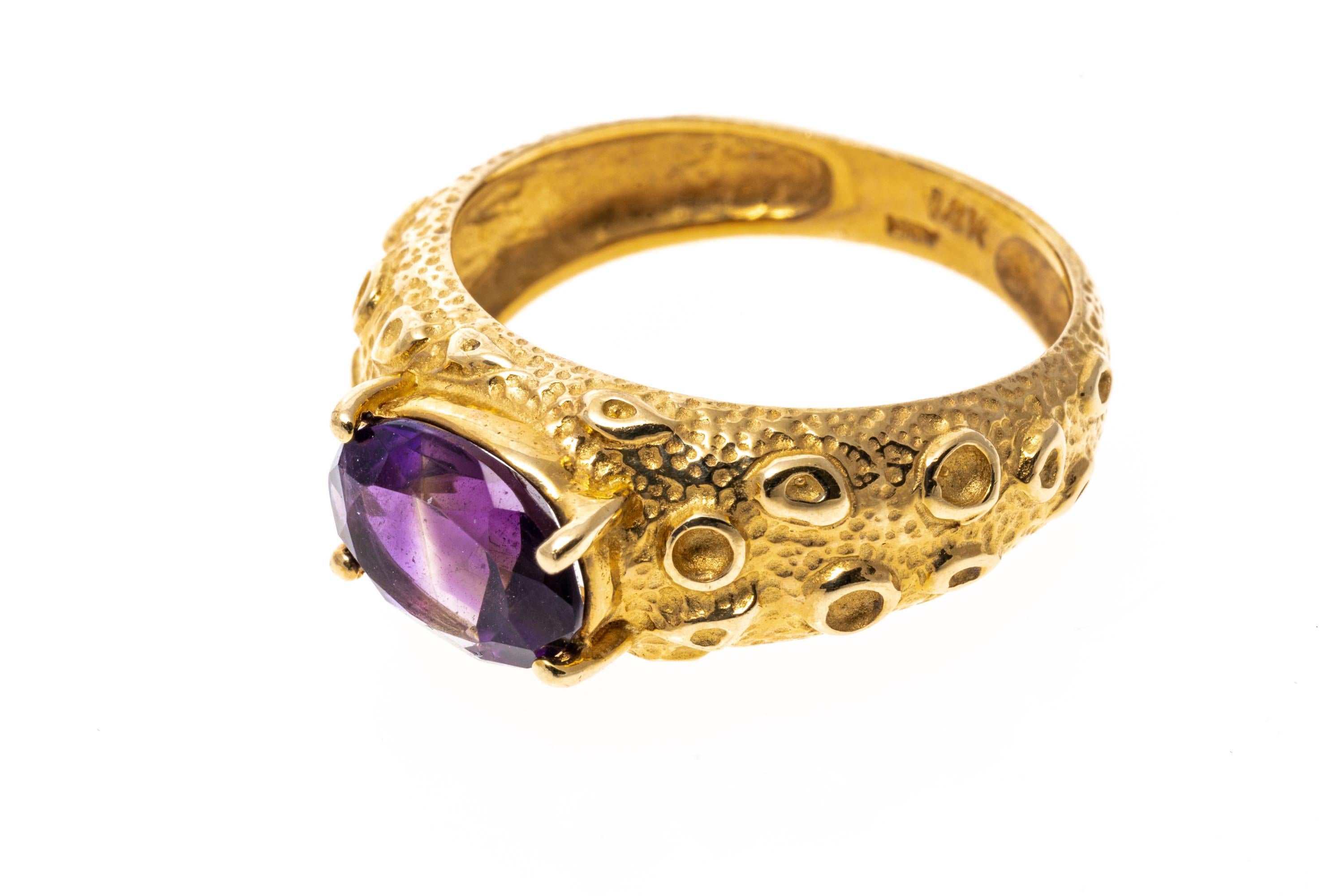 14k Yellow Gold Amethyst And Moon Surface Finish Style Ring For Sale 1