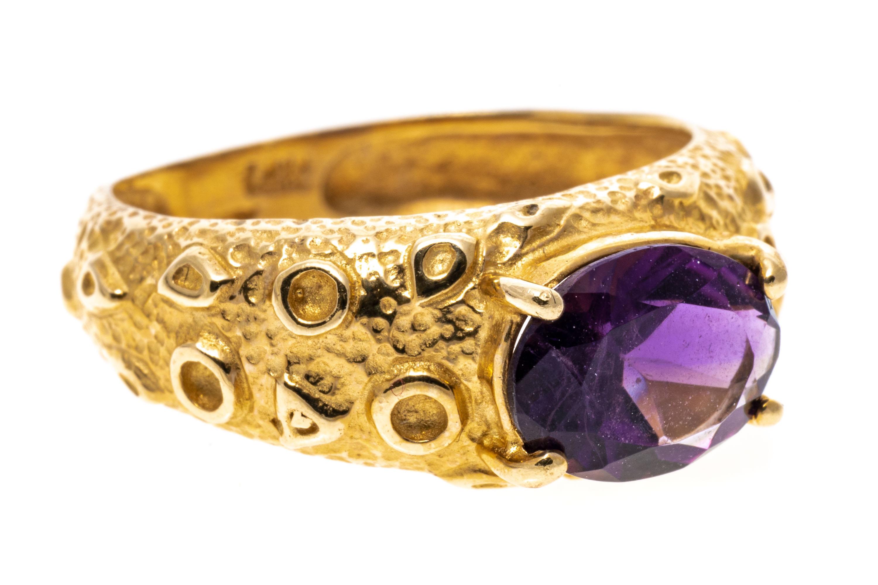 14k Yellow Gold Amethyst And Moon Surface Finish Style Ring For Sale 2