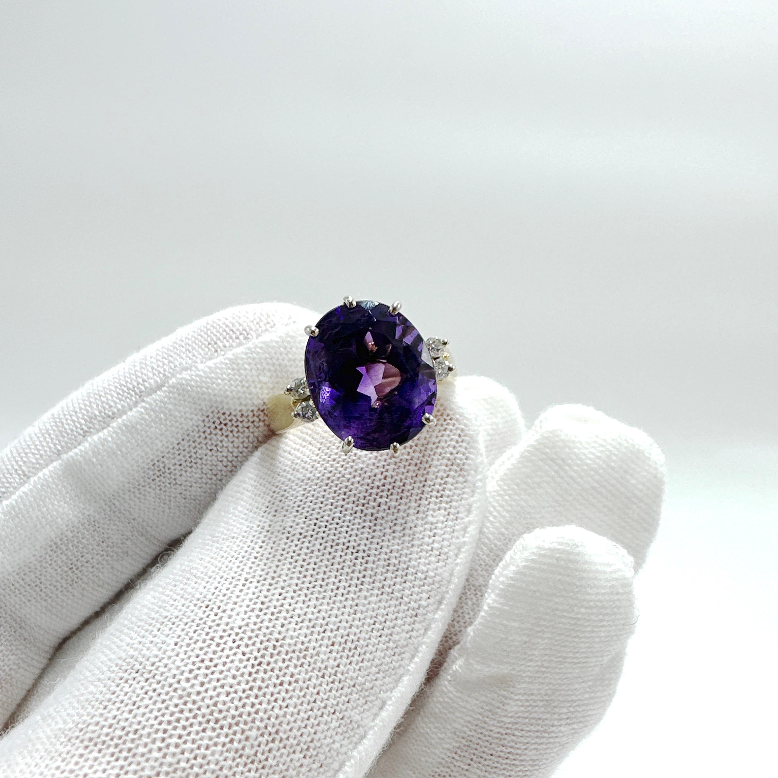 14k Yellow Gold Amethyst and Natural Diamond Cocktail Ring. 4.87TCW In Good Condition For Sale In Victoria, BC