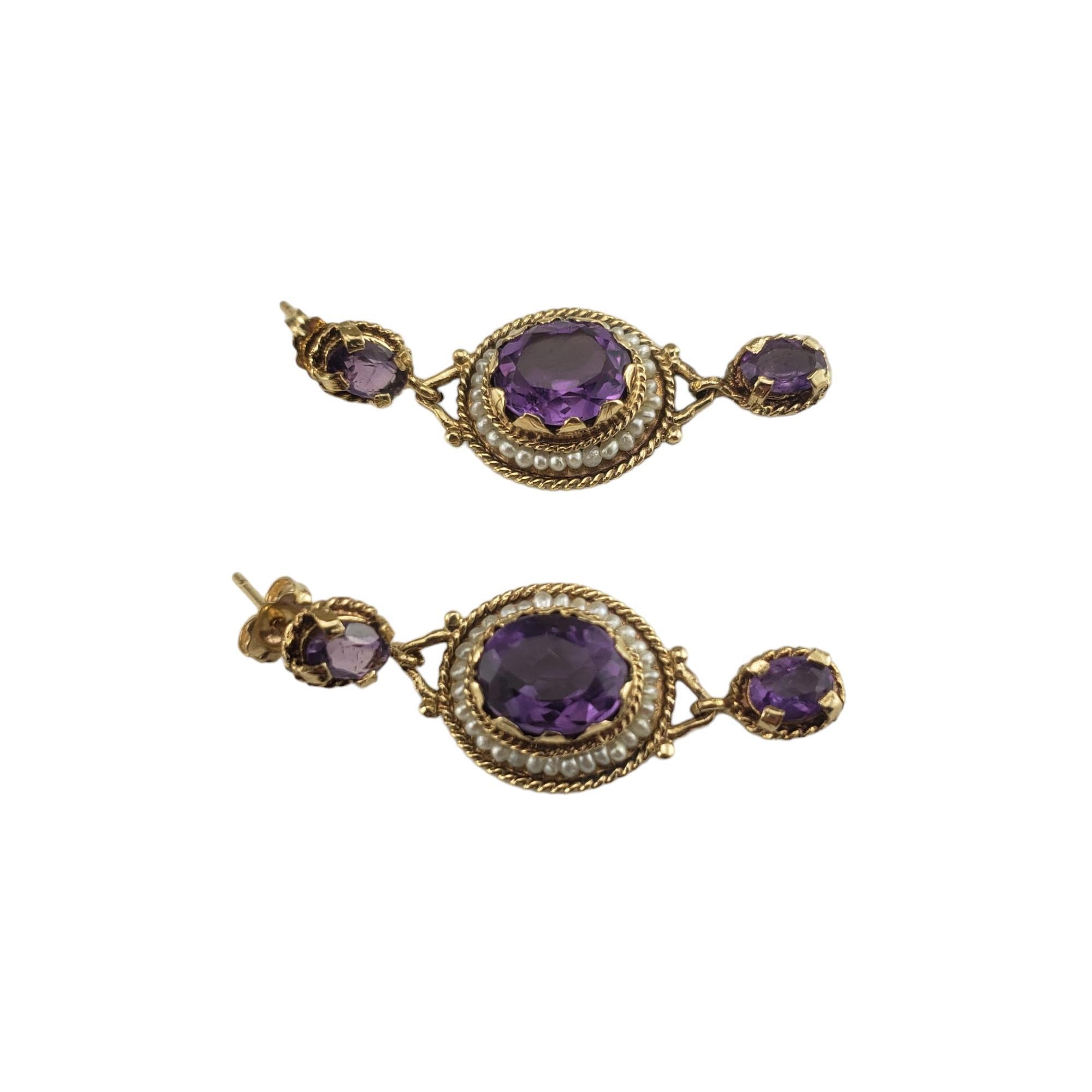 Oval Cut 14K Yellow Gold Amethyst and Pearl Earrings #16240 For Sale