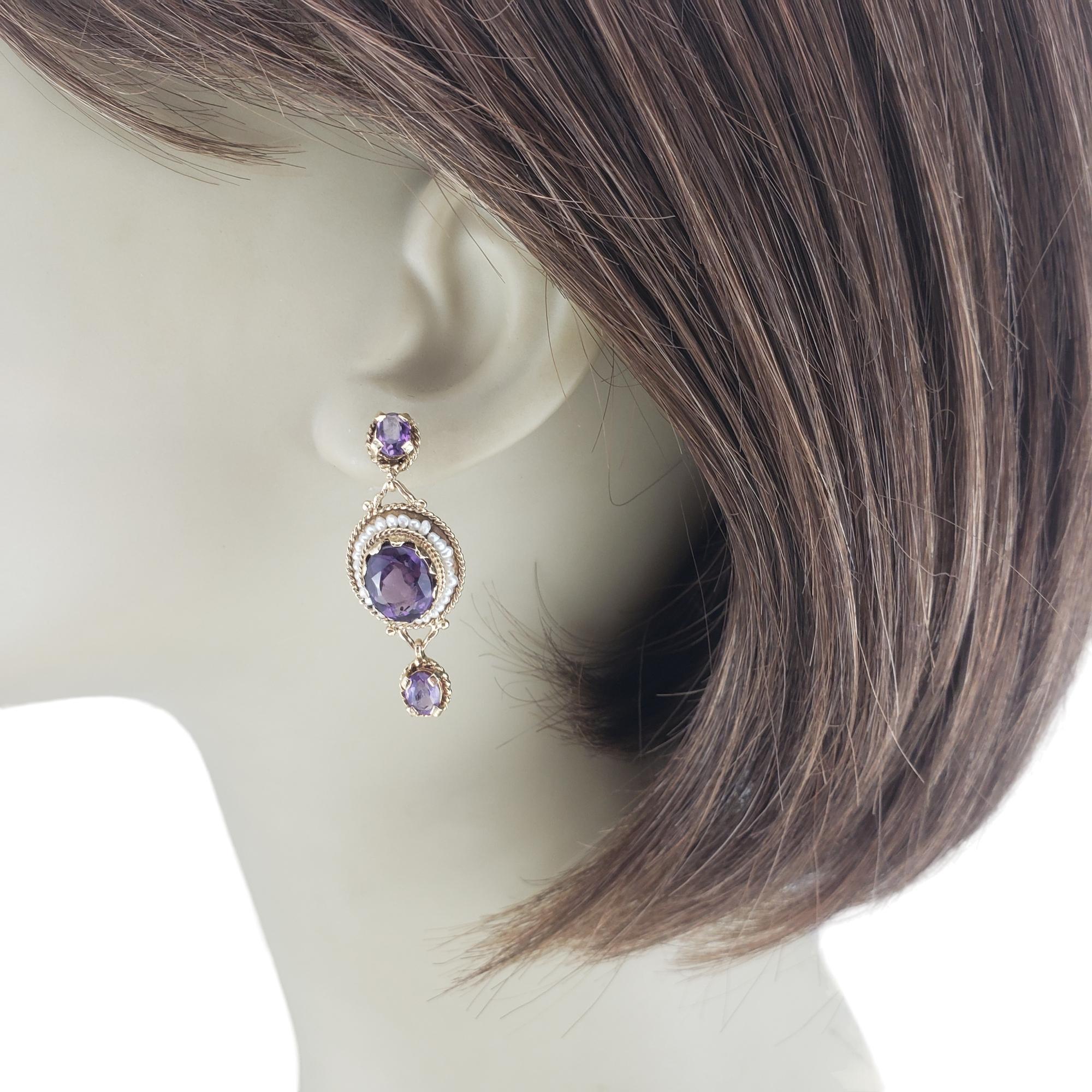 14K Yellow Gold Amethyst and Pearl Earrings #16240 For Sale 2