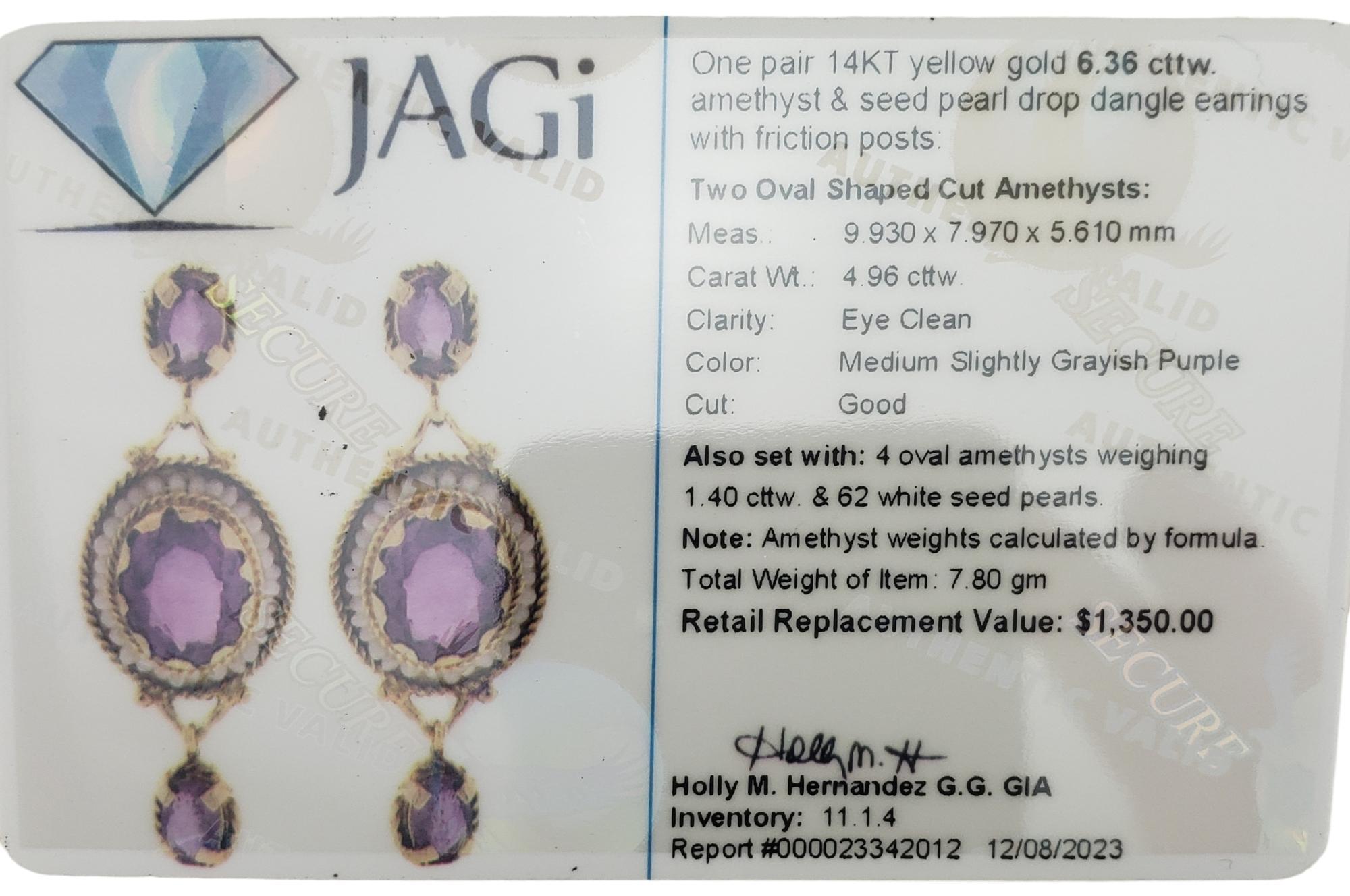 14K Yellow Gold Amethyst and Pearl Earrings #16240 For Sale 3
