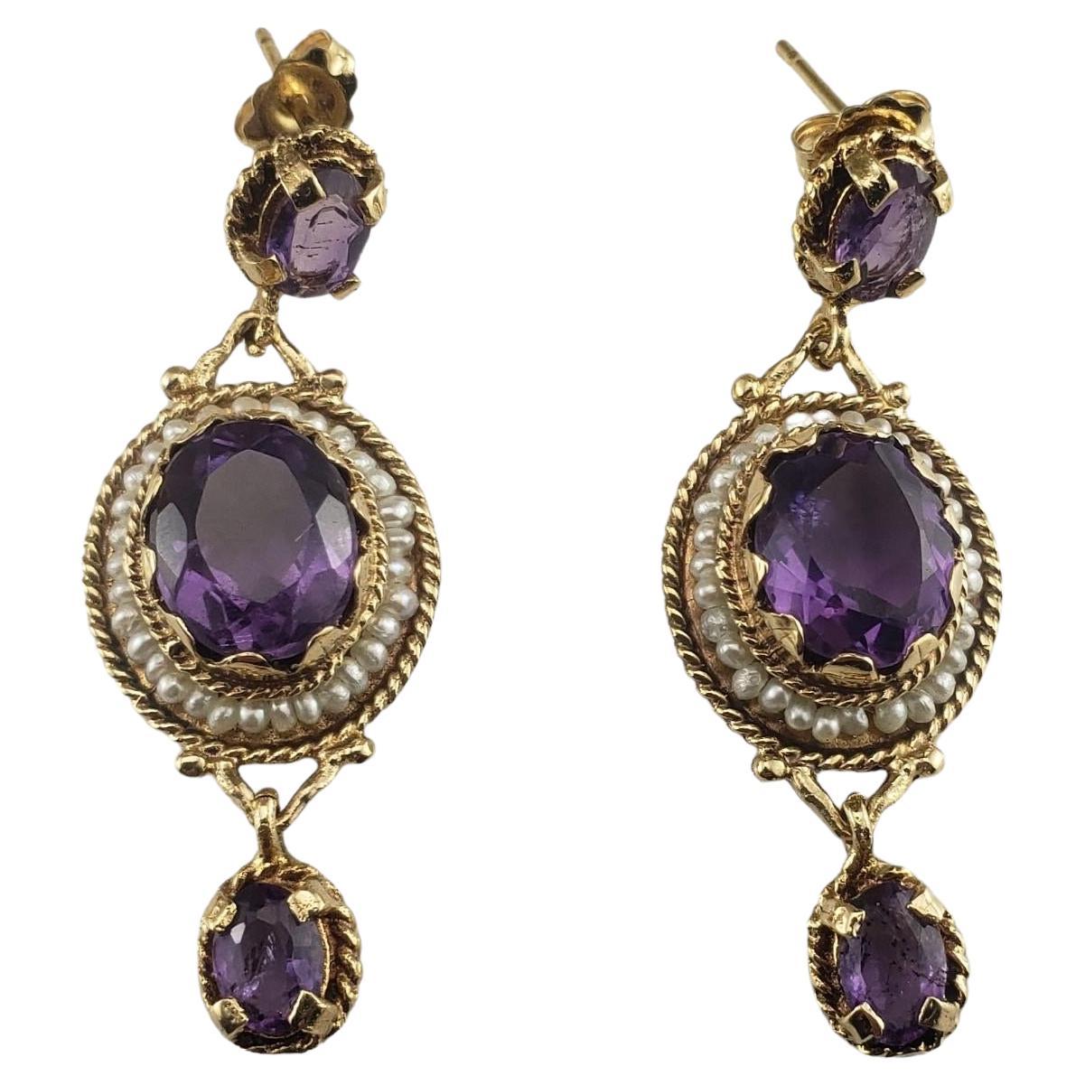 14K Yellow Gold Amethyst and Pearl Earrings #16240 For Sale