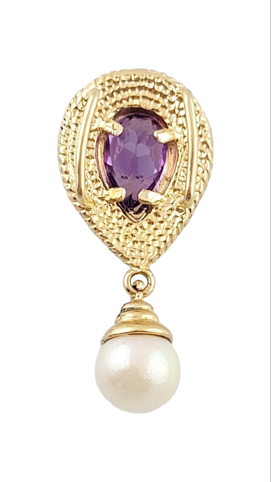 Pear Cut 14K Yellow Gold Amethyst and Pearl Pendant #15928 For Sale
