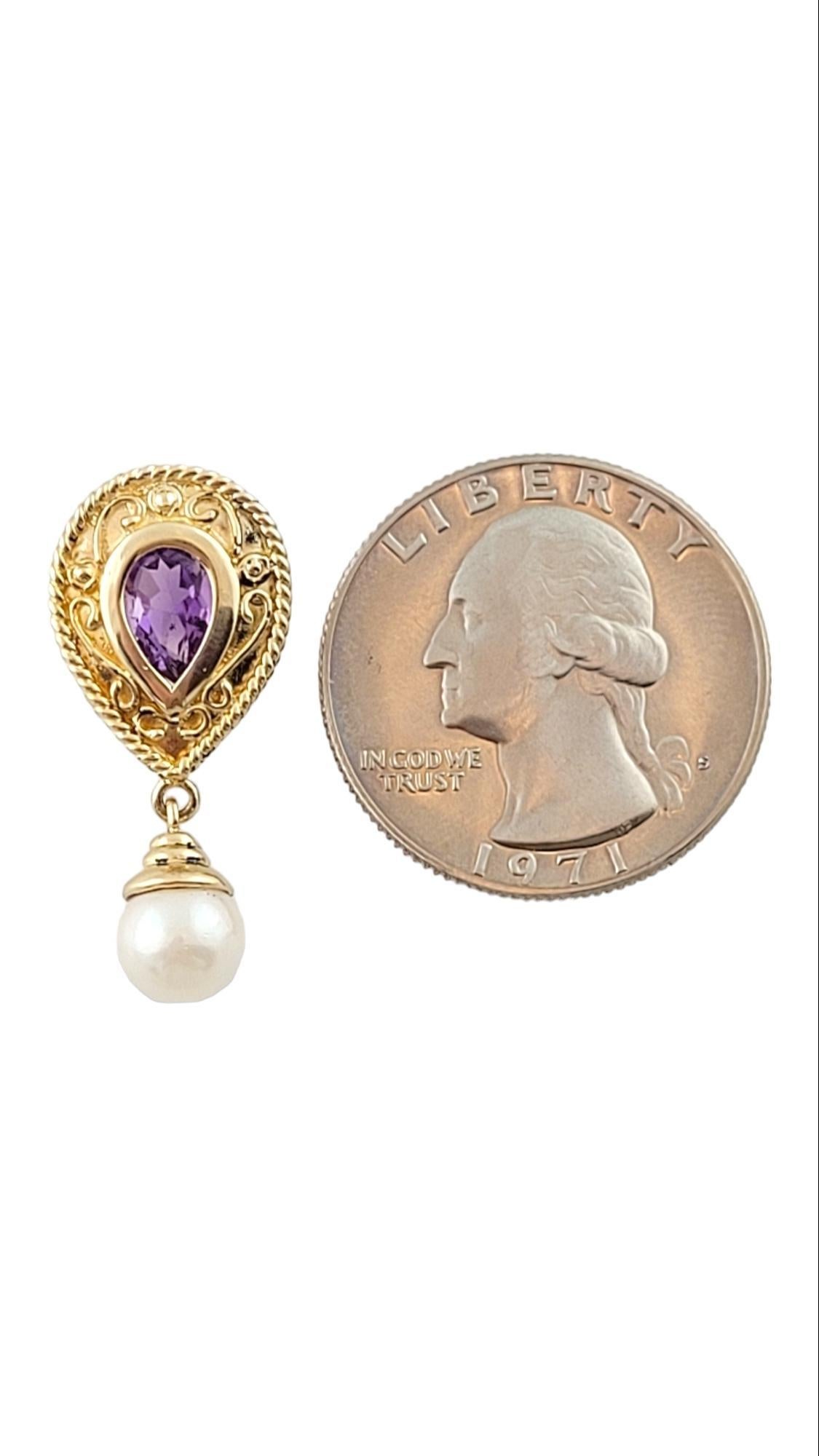 Women's 14K Yellow Gold Amethyst and Pearl Pendant #15928 For Sale