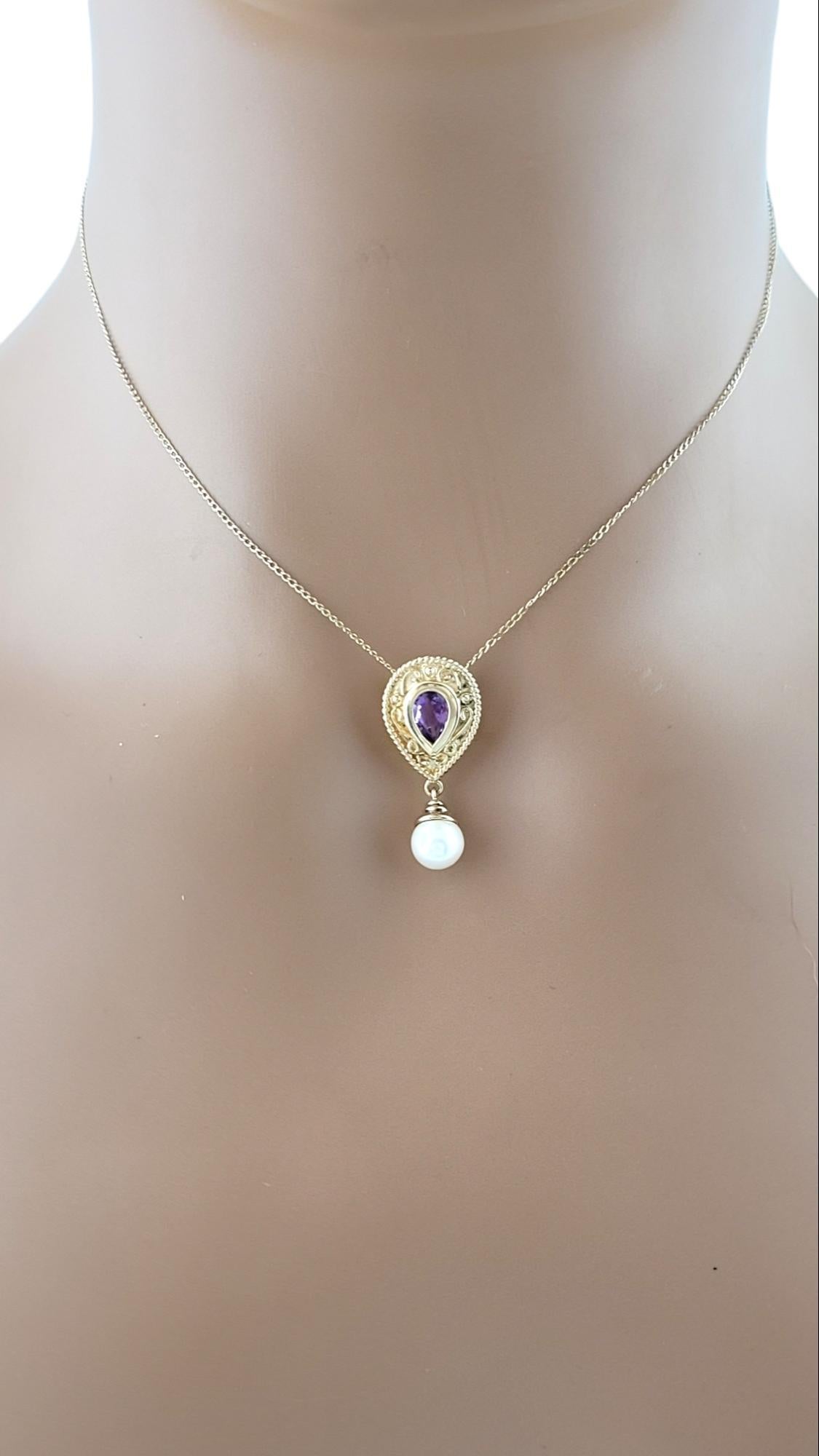 14K Yellow Gold Amethyst and Pearl Pendant #15928 For Sale 1