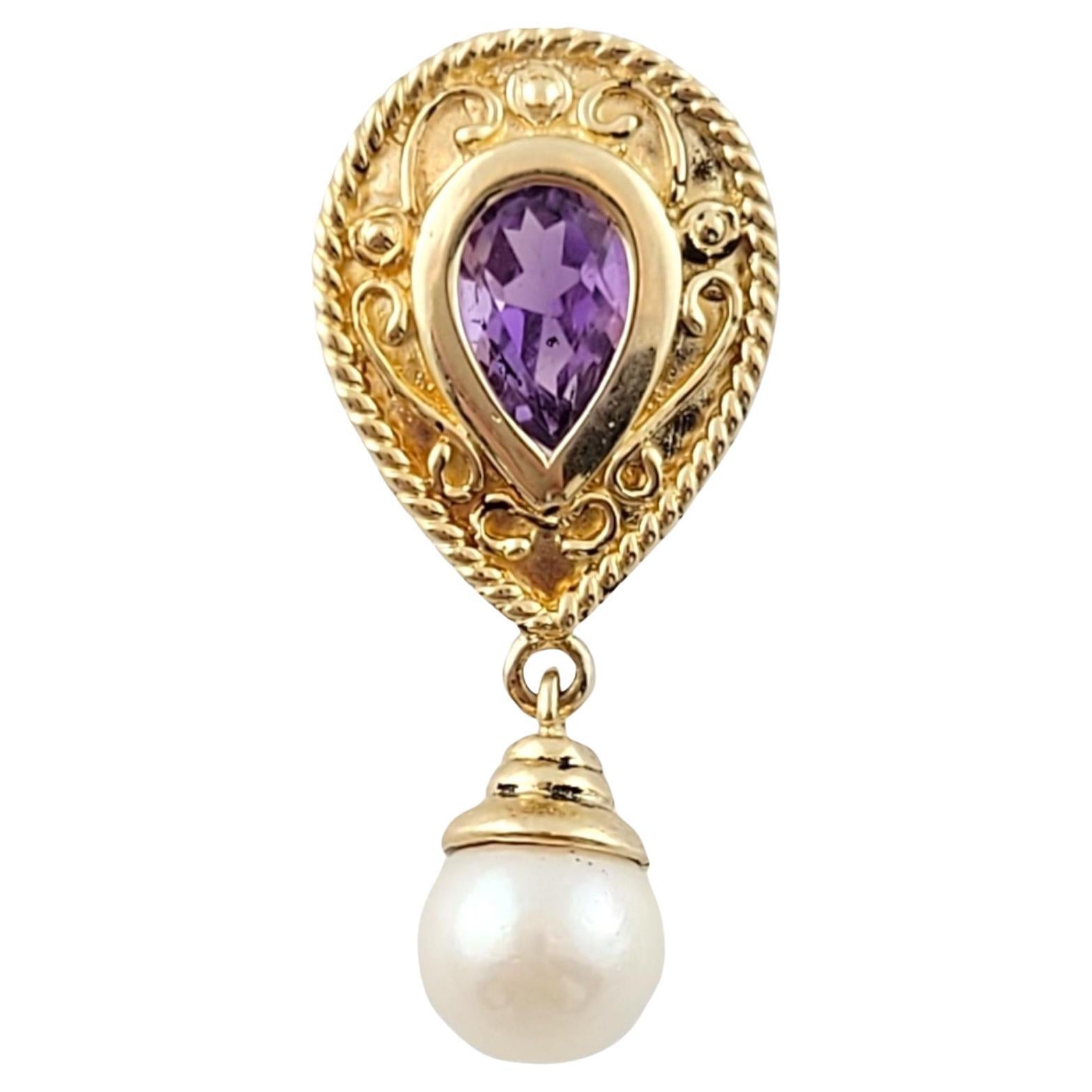 14K Yellow Gold Amethyst and Pearl Pendant #15928 For Sale