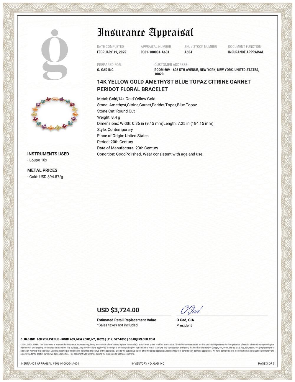 Eine lebhafte Symphonie aus Farbe und Eleganz
Erhöhen Sie Ihre Schmucksammlung mit diesem exquisiten 14K Gelbgold Multicolor Gemstone Floral Bracelet. Dieses sorgfältig gefertigte und mit 