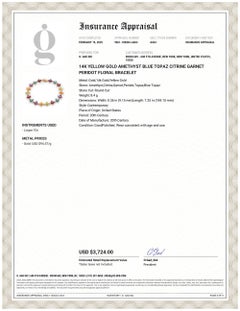 Bracciale floreale in oro giallo 14K Ametista Topazio blu Citrino Granato Peridoto