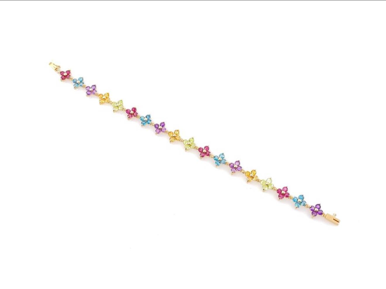 14K Gelbgold Amethyst Blautopas Citrin Granat Peridot Floral-Armband im Angebot 5