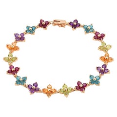 14K Yellow Gold Amethyst Blue Topaz Citrine Garnet Peridot Floral Bracelet