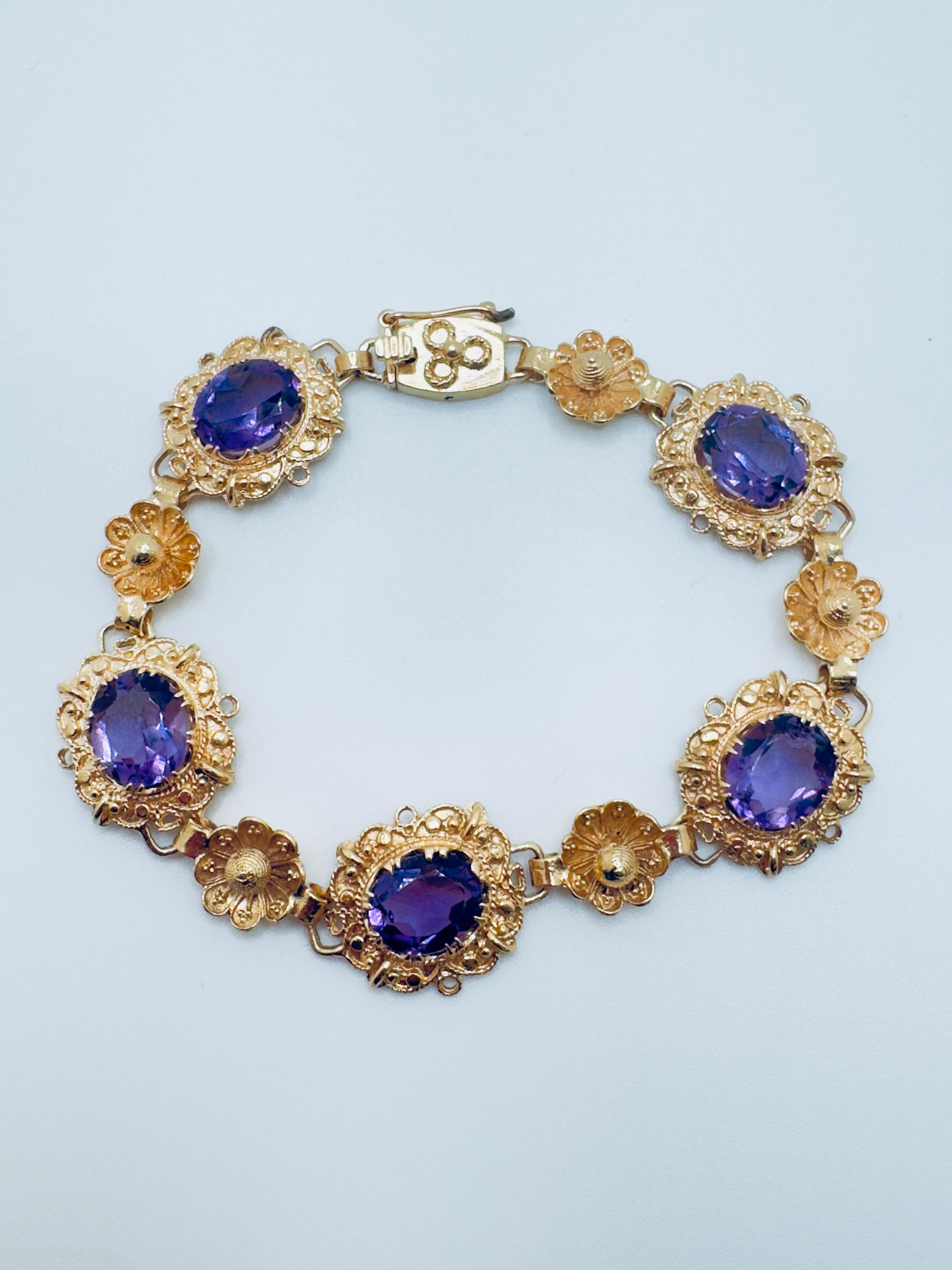 Pulsera Amatista Oro Amarillo 14K, Piedras 10x6mm en venta 4