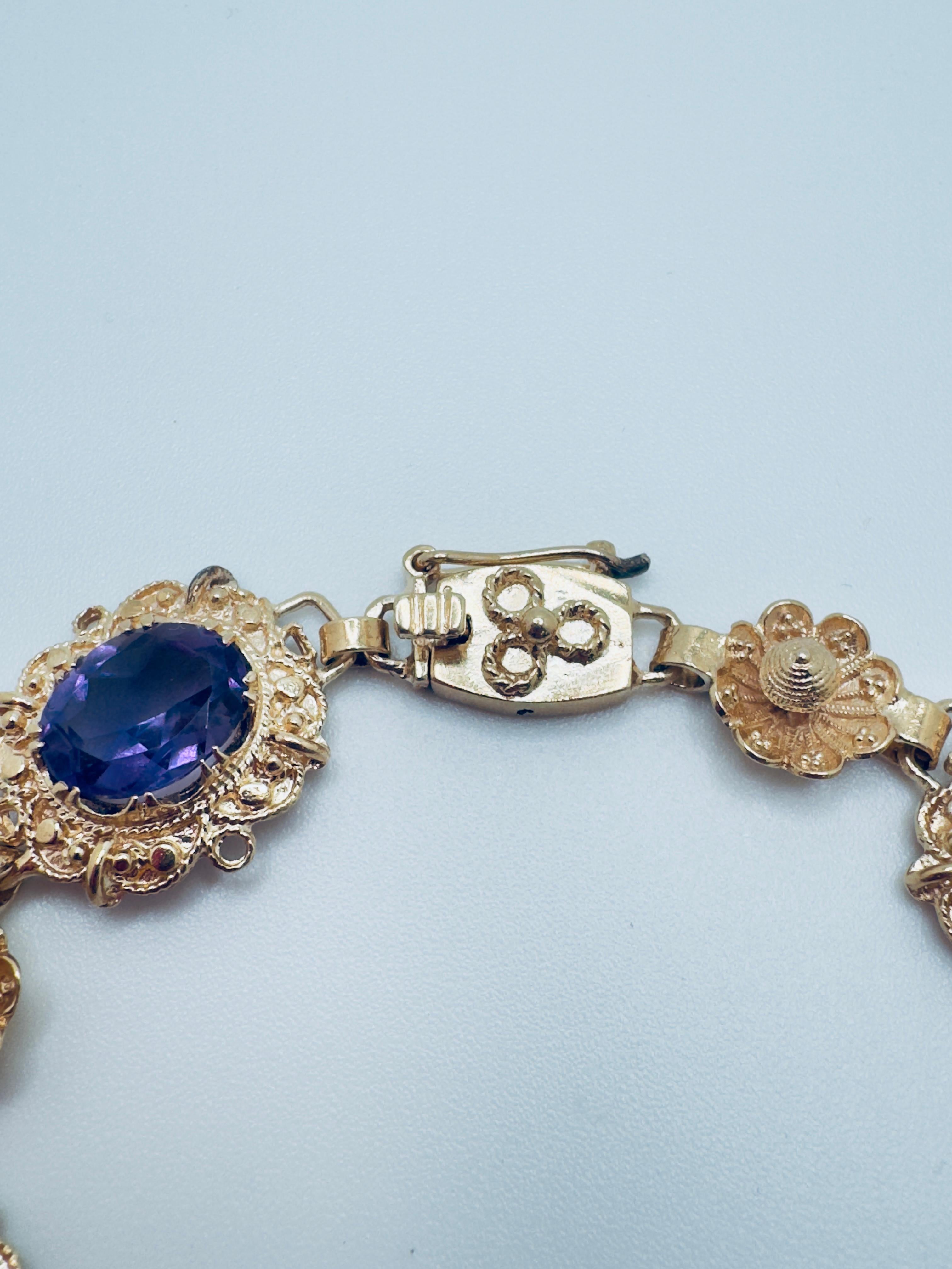 Pulsera Amatista Oro Amarillo 14K, Piedras 10x6mm en venta 5