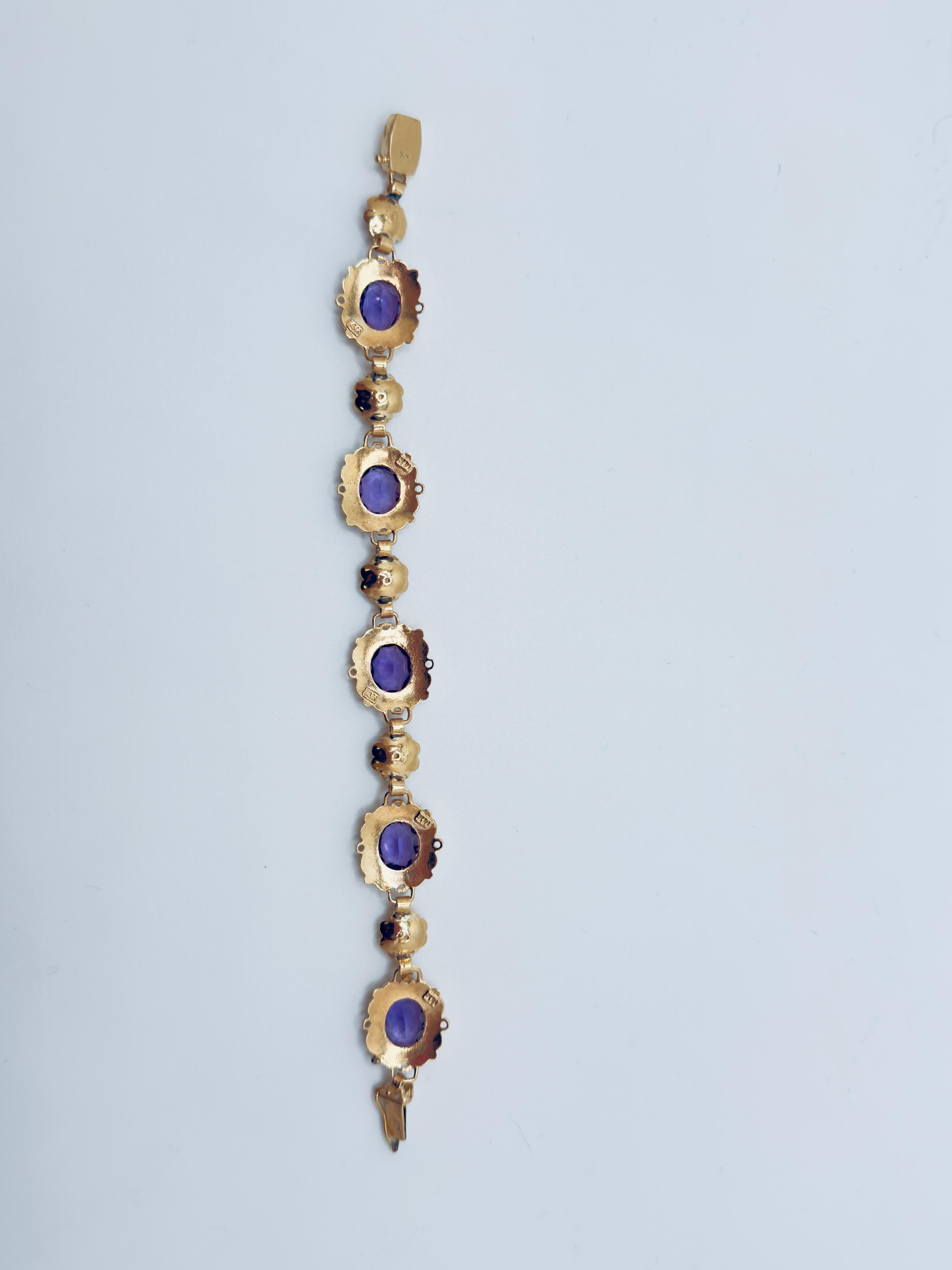 Femenino o masculino Pulsera Amatista Oro Amarillo 14K, Piedras 10x6mm en venta