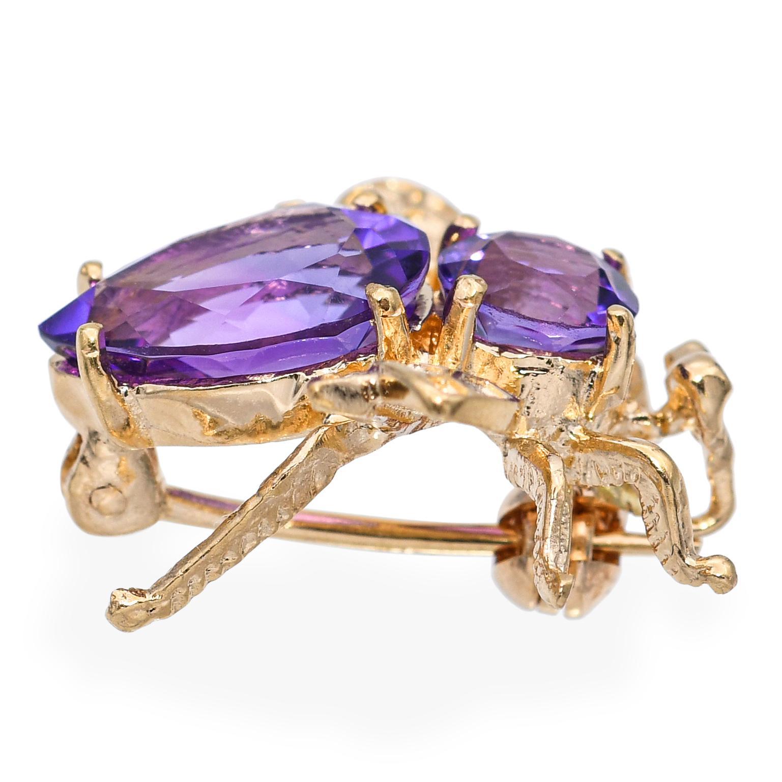 14k Yellow Gold Amethyst Bumblebee Brooch For Sale 1