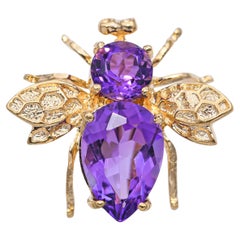 14k Yellow Gold Amethyst Bumblebee Brooch