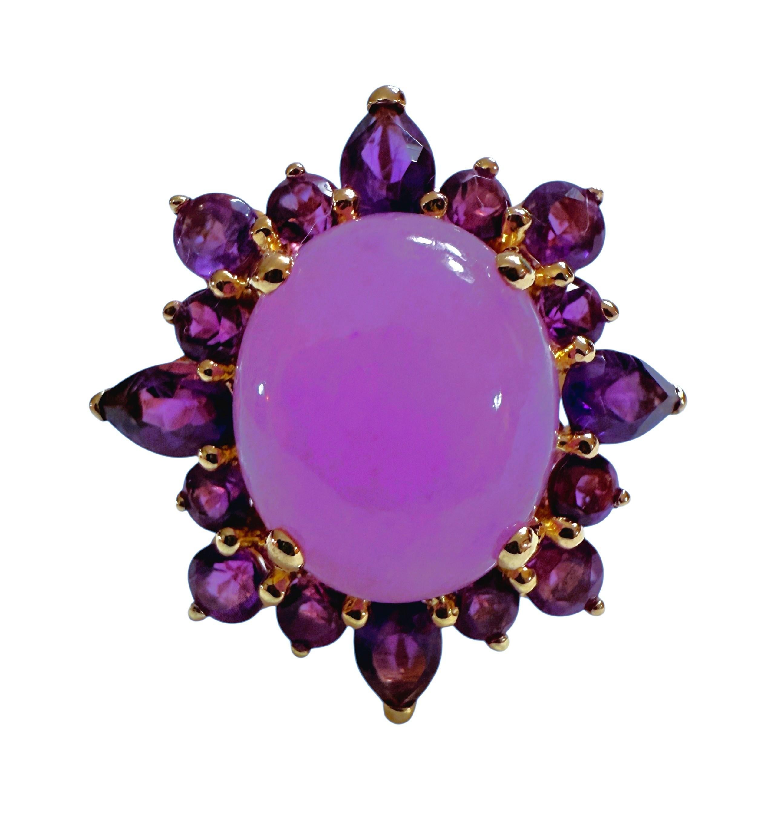 Anello con ametista cabochon e diamante da 4,65 carati in oro giallo 14K in vendita 1