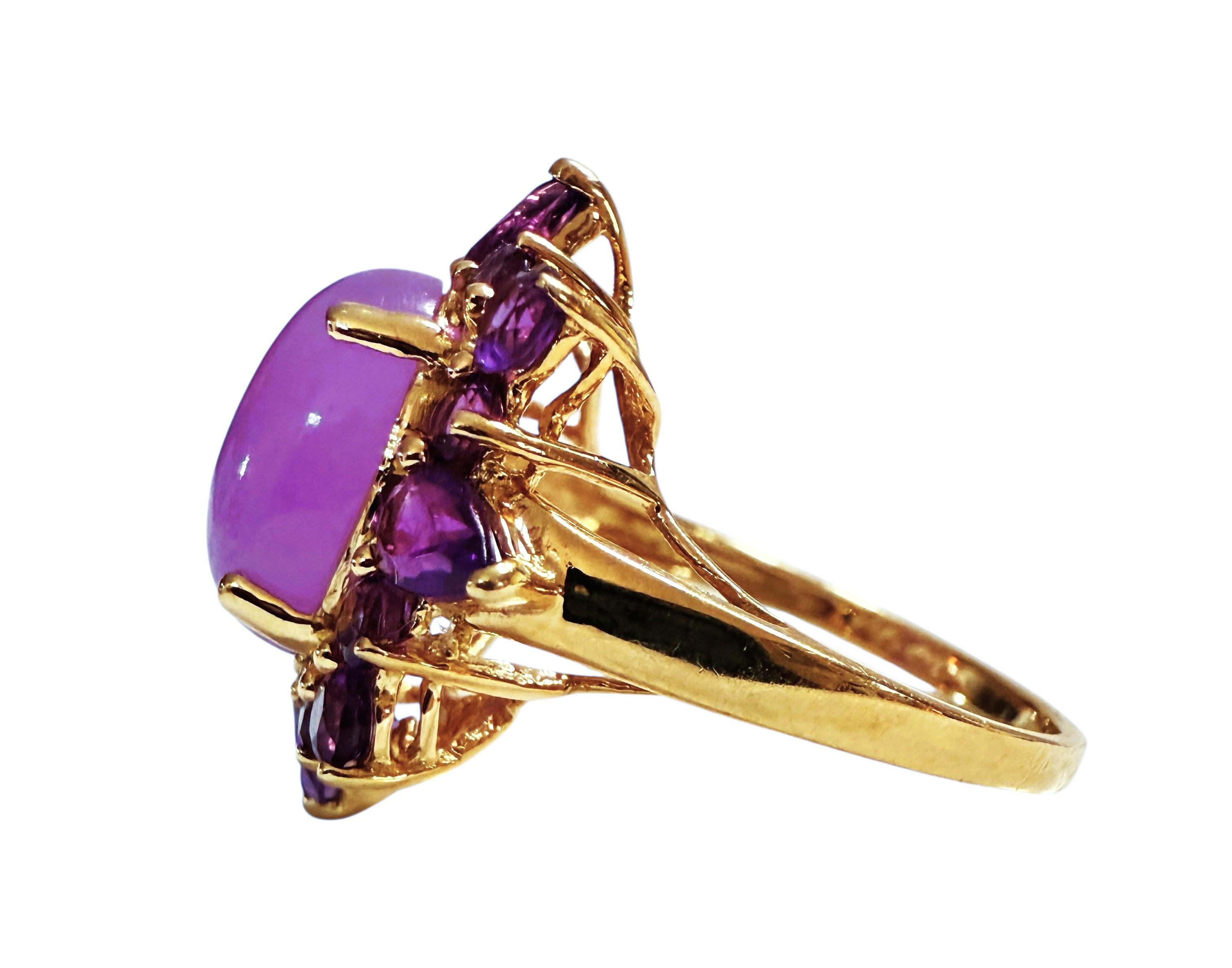 Anello con ametista cabochon e diamante da 4,65 carati in oro giallo 14K in vendita 2