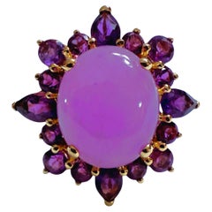 Anello con ametista cabochon e diamante da 4,65 carati in oro giallo 14K