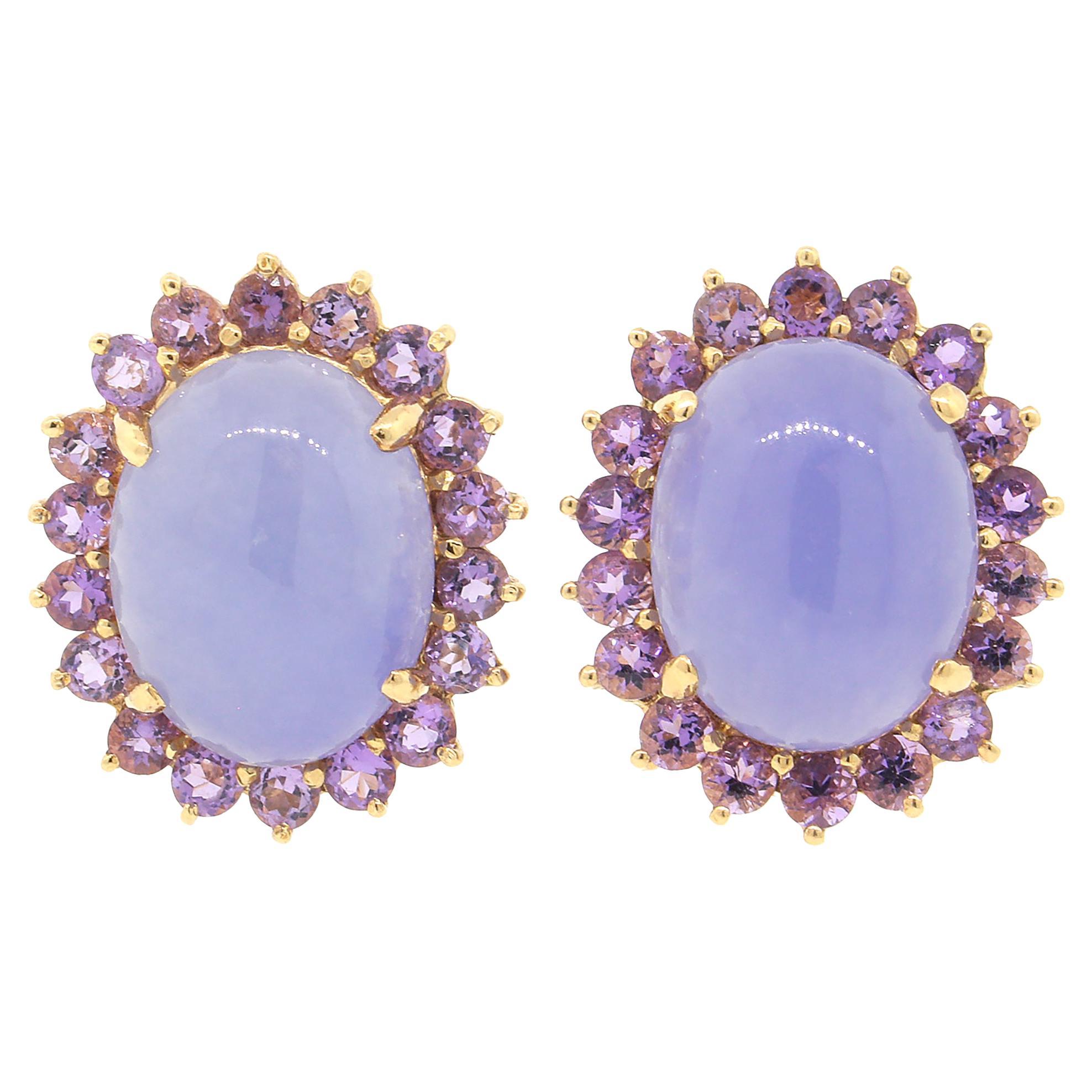14k Yellow Gold Amethyst Cabochon Earrings For Sale