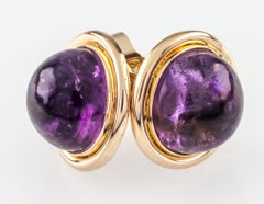 14k Yellow Gold Amethyst Cabochon Stud Earrings 2.20 Carat