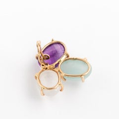 14 Karat Gold Amethyst, Cat's Eye, Moonstone and Aquamarine Gemstone Earrings