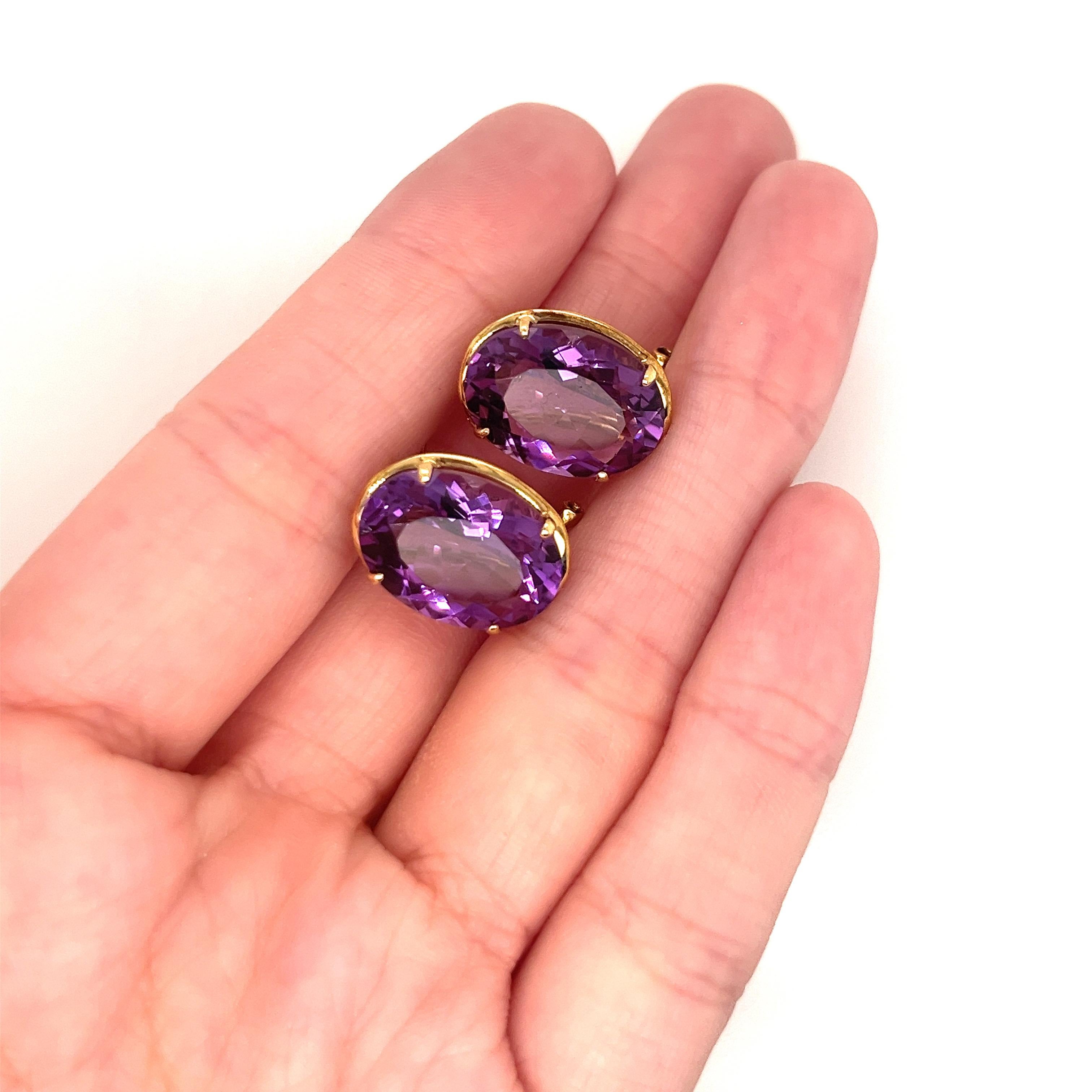 Boucles d'oreilles à pince en or jaune 14K avec améthyste Pour femmes en vente