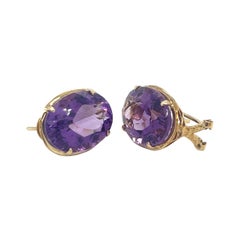 Boucles d'oreilles à pince en or jaune 14K avec améthyste