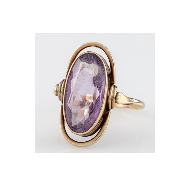Modern 14K Yellow Gold Amethyst Cocktail Ring For Sale