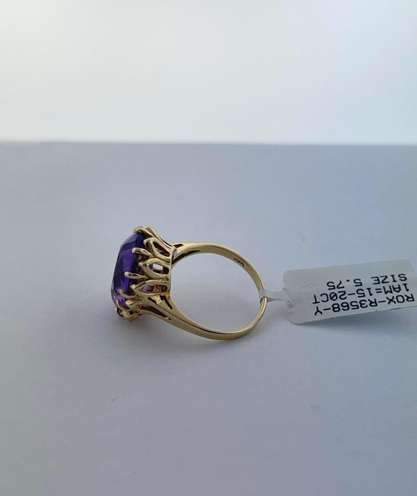 Oval Cut 14K Yellow Gold Amethyst Cocktail Ring For Sale